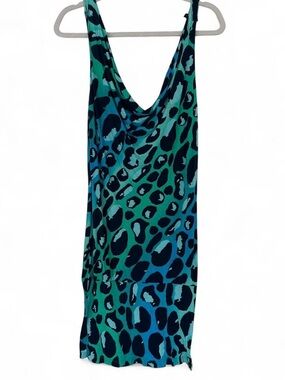 Diane Von Furstenberg Teal & Navy Leopard Print Dress